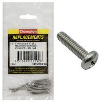 Champion C1860-2 Round Head Machine Screw 1/8 x 1-1/4" Stainless - 15/Pack