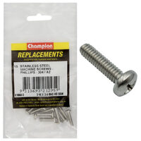 Champion C1860-5 Round Head Machine Screw 3/16 x 3/4" Stainless - 15/Pack