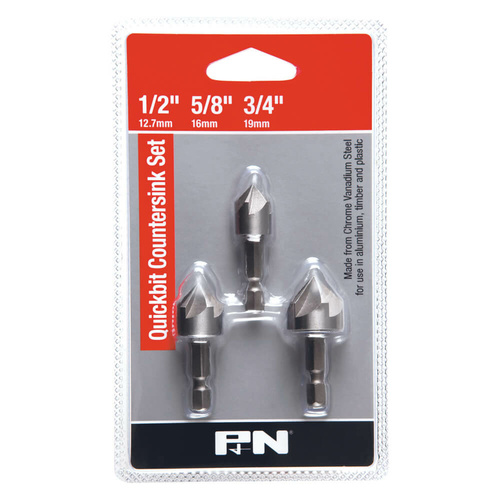 P&N 105CSRSET Quickbit Rose Countersink Set 3 piece - Chrome Vanadium CRV