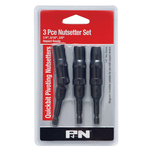 P&N 107NSP003 Quickbit 1/4" Magnetic Nutsetter Set - 20° Pivoting - 1/4" Shank CRV