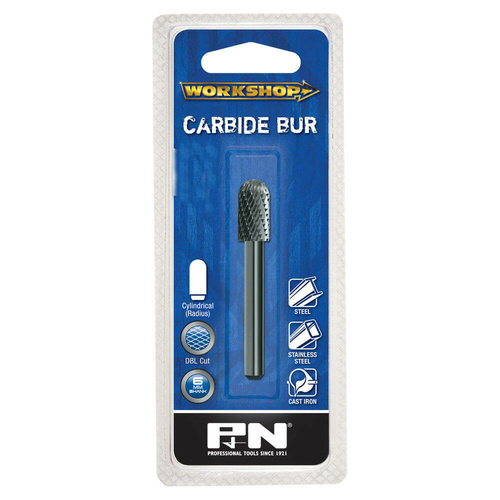P&N 918CR0616S Carbide Burr Cylindrical Radius End 6.35 x 16 x 1/4" Double Cut