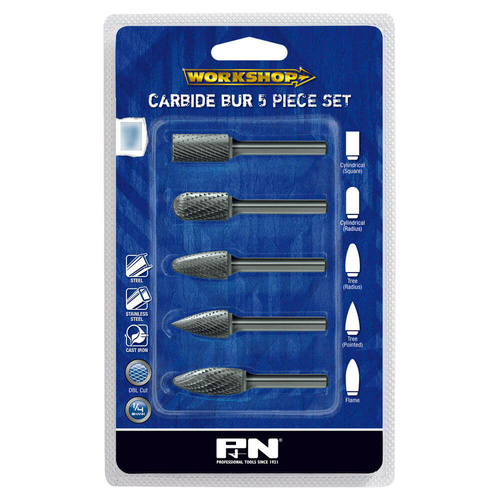 P&N 918CRSET5M Workshop Bur Set 5Pce 6mm Shank Double Cut VHM Bright