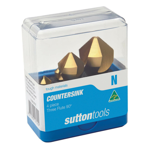 Sutton C106STF1T 90° Countersink Set 4 piece Three Flute - HSS Tinite