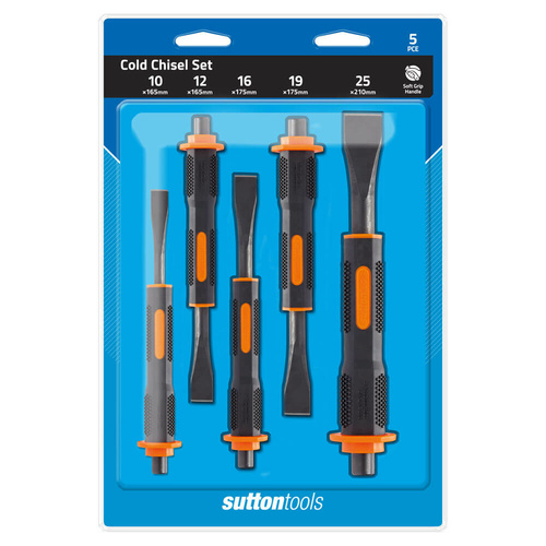Sutton M7100005 Cold Chisel  Soft Grip 5 Pce Set (10, 12, 16, 19, 25mm) Blue Polishing Compound CRV
