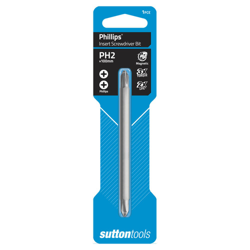 Sutton S10412100 #2 x 100mm Phillips Screwdriver Bit Double End Full Body