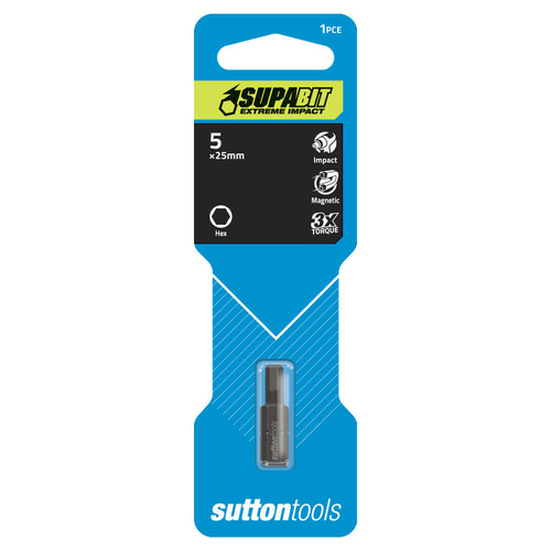Sutton S1140525 5mm x 25mm Impact Hex Screwdriver Bit CRV
