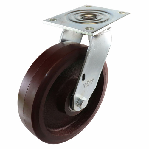 200mm Swivel Plate Castor - Urethane on Cast Iron Wheel TG
