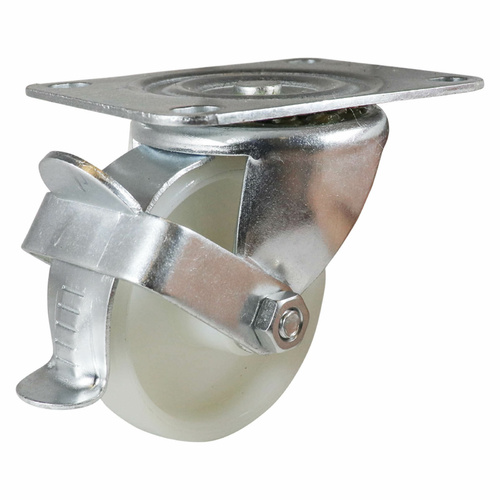 75mm Zinc-Plated Swivel Plate Castor with Brake - Nylon Wheel White I1