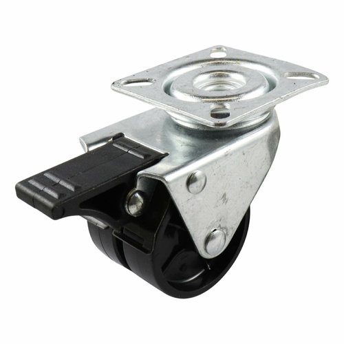 50mm Swivel Plate Castor with Brake - Nylon Twin Wheel Black G2