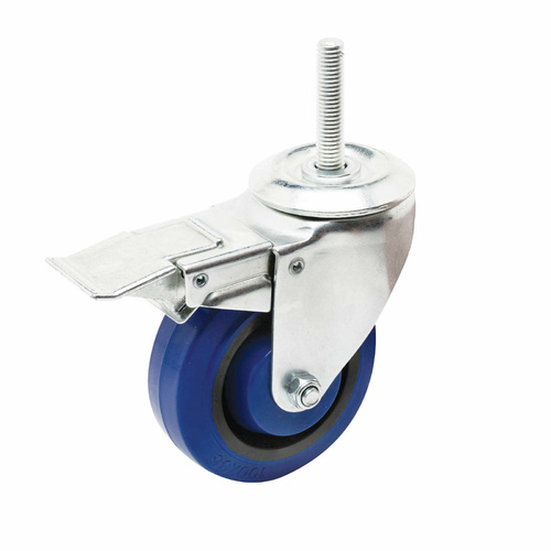 100mm Swivel Stem Castor with Brake - Elastic Rubber Wheel Blue I6