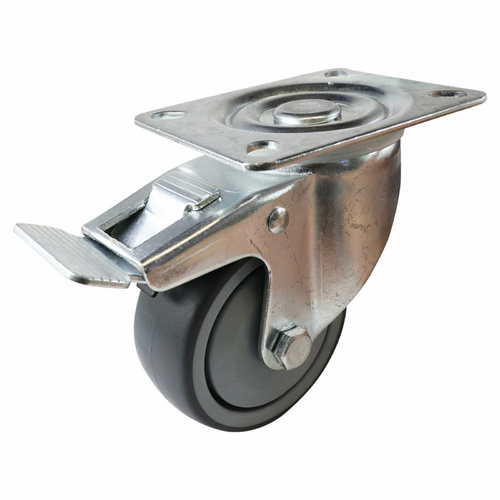 80mm Swivel Plate Castor with Brake - Rubber Wheel Grey I4