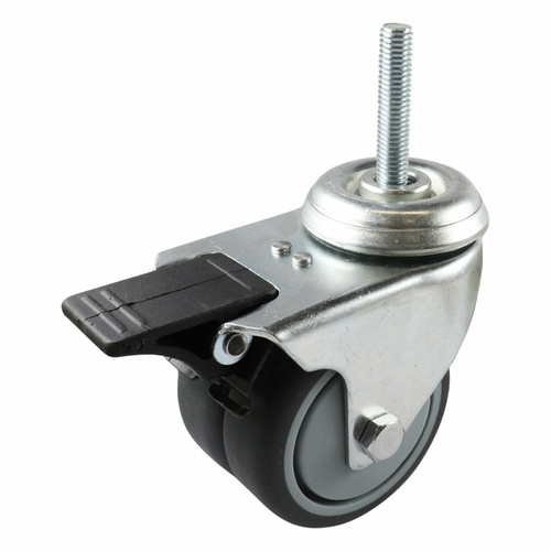 75mm Swivel Stem Castor with Brake - Rubber Wheel Grey G2