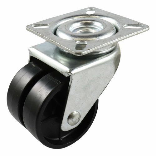 50mm Swivel Plate Castor - Nylon Twin Wheel Black G2