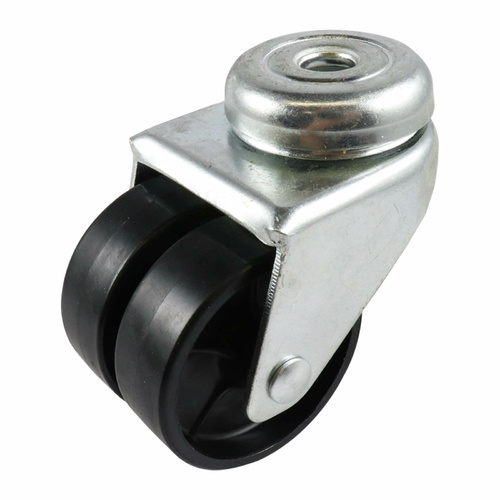 50mm Swivel Bolt Hole Castor - Nylon Twin Wheel Black G2