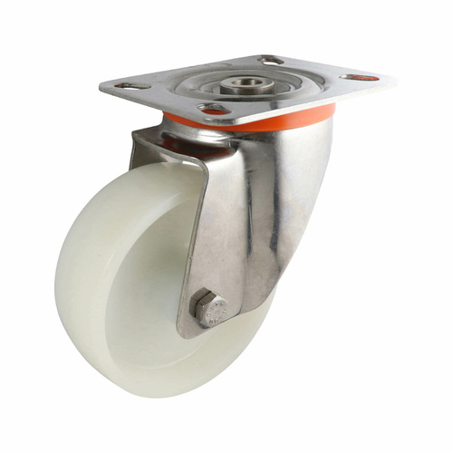 100mm Stainless Swivel Plate Castor - Nylon Wheel White S5