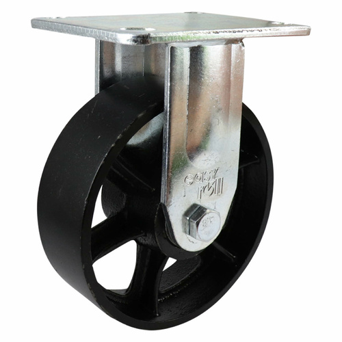 EasyRoll 150mm Fixed Plate Castor - Cast Iron Wheel J3