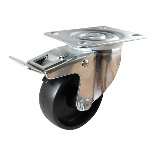 80mm Swivel Plate Castor with Brake - Nylon Wheel Black I4