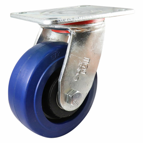 125mm Swivel Plate Castor - Rubber Wheel Blue J3