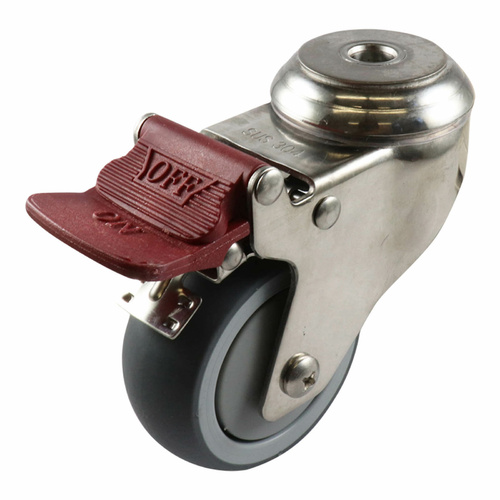 75mm Stainless Swivel Bolt Hole Castor w/ Brake - Rubber Wheel Grey G7