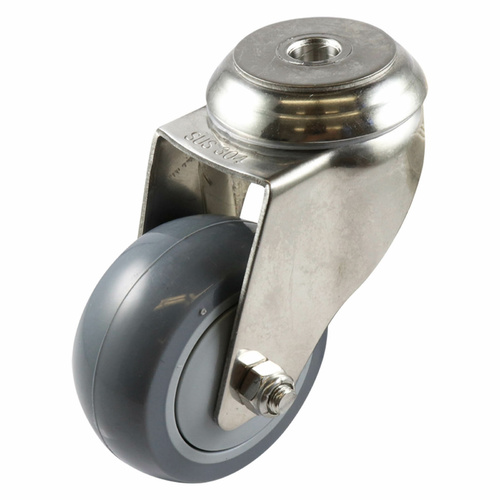 75mm Stainless Swivel Bolt Hole Castor - Urethane Wheel Grey G7