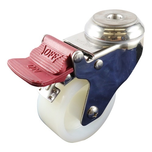 75mm Stainless Swivel Bolt Hole Castor w/ Brake - Nylon Wheel White G7
