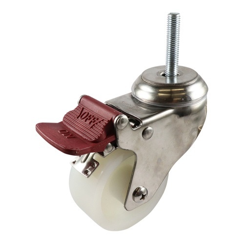 75mm Stainless Swivel Stem Castor with Brake - Nylon Wheel White G7