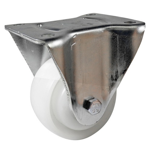 80mm Zinc-Plated Fixed Plate Castor - Nylon Wheel White I3