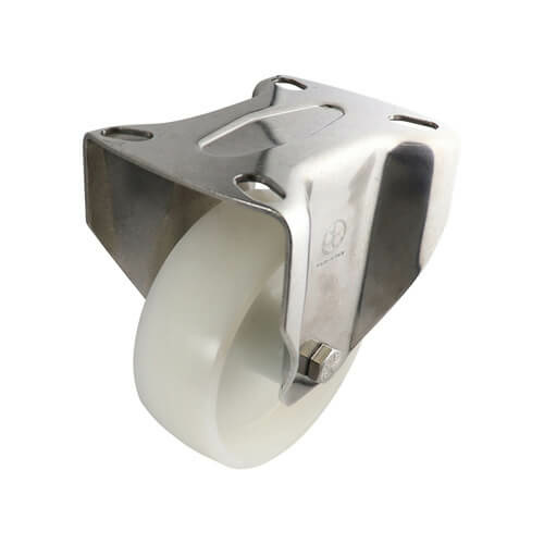 100mm Stainless Fixed Plate Castor - Nylon Wheel White S5