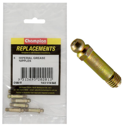 Champion C108-15 Grease Nipple Refill 1/4" UNF x 1-1/4" - 6/Pack