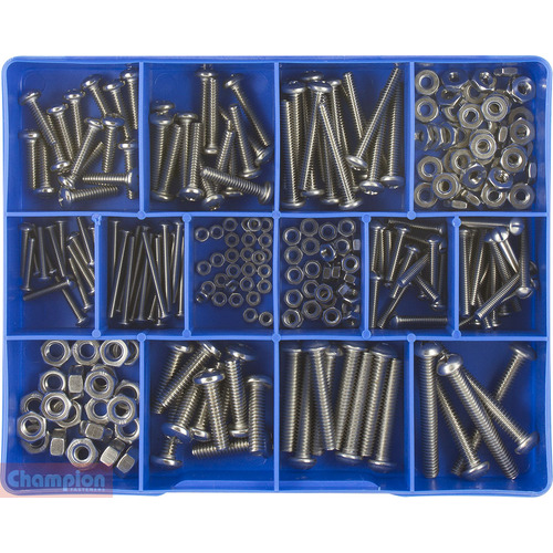 Champion CA1860 Machine Screw and Nut Stainless Steel Kit, 256 Pcs