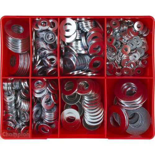 Champion CA600 Flat Steel Heavy Duty Washer Assortment Kit, 605 Pcs