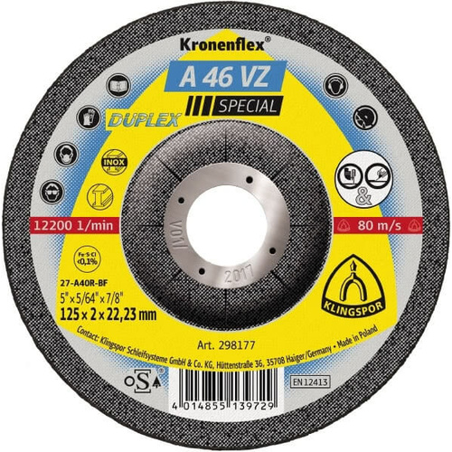 Klingspor Cut Off Wheel Hard 125 x 2 x 22.23mm Bore 298177 - Pack of 25