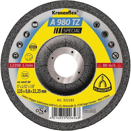 Klingspor Cut Off Wheel Hard 125mm x 0.8 x 22.23 Box of 25 322183