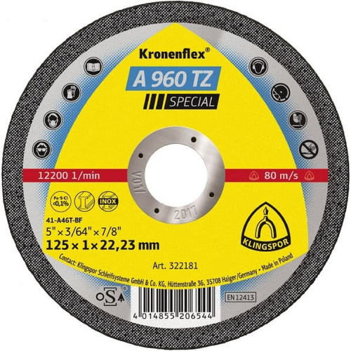Klingspor Cut Off Wheel Hard 125mm x 1 x 22.23 Box of 25 - 322181