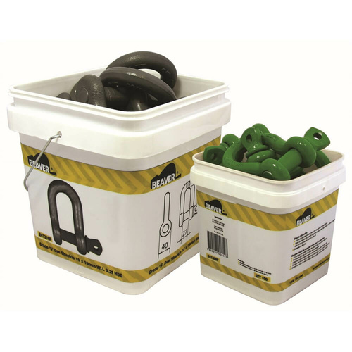 Beaver Bow Shackle Screw Pin Green - 13mm x 16mm x 2000kg 2Tonne WLL - Pail of 14