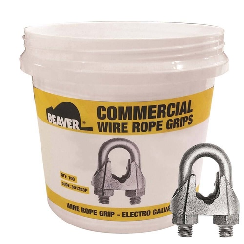 Beaver Commercial Wire Rope Grip Electro Galvanised - 5mm 3/16" - Pail of 100