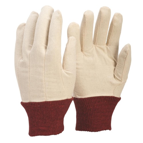 Frontier Mens Cotton Drill Knitted Cuff Gloves, White/Blue - Pack of 12