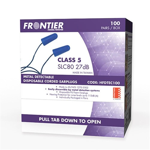 Frontier Metal Detectable Disposable Corded Ear Plugs - 100 Pairs/Box