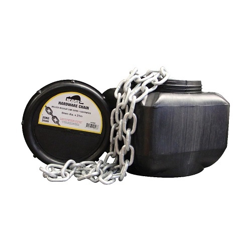 Beaver Proof Coil Chain Long Link (25kg Pail) 4mm x 94m - Natural Colour