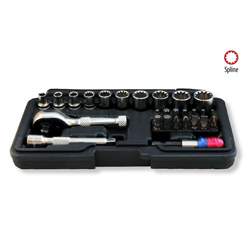 AuzGrip® 1/4" Dual Drive Spline Socket & Bit Metric Set, 28 Pieces