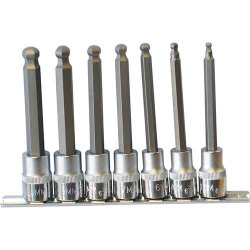 AuzGrip® 3/8" Sq. Dr. 100mm Ball Point Hex Bit Socket SAE Set, 7 Pcs.