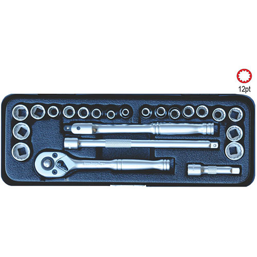 AuzGrip® 1/4'' Square Drive 12 Point Socket Metric/SAE Set, 23 Pieces