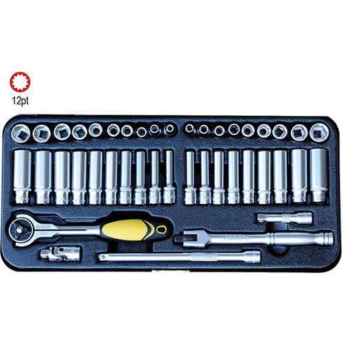 AuzGrip® 1/4'' Sq. Dr. 6 Pt. Deep & Standard Socket Set, 43 Pieces