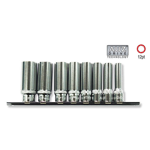 AuzGrip® 3/8" Square Drive 12 Point Deep Socket SAE Set, 8 Pieces