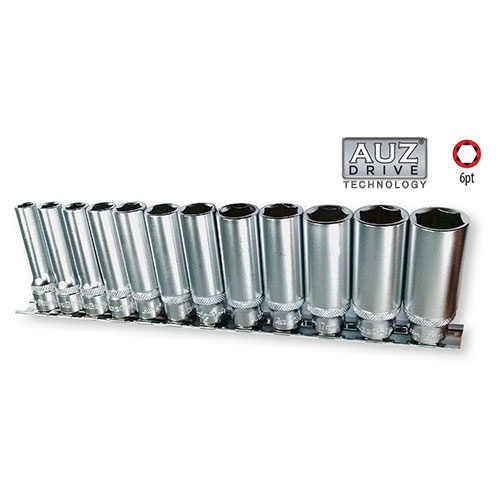 AuzGrip® 3/8" Square Drive 6 Point Deep Socket Metric Set, 12 Pieces