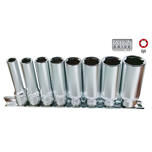 AuzGrip® 3/8" Square Drive 6 Point Deep Socket SAE Set, 8 Pieces