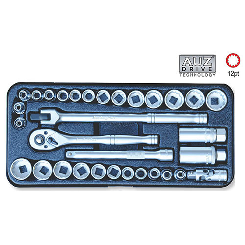 AuzGrip® 3/8'' Square Drive 12 Point Socket Metric/SAE Set, 32 Pieces