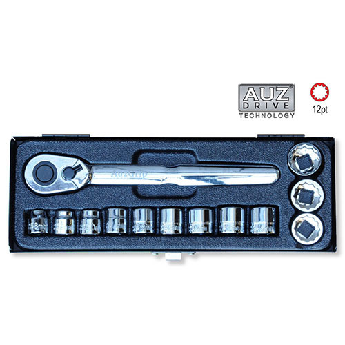AuzGrip® 3/8'' Sq. Dr. 12 Pt. Low Profile Socket Metric Set, 13 Pieces
