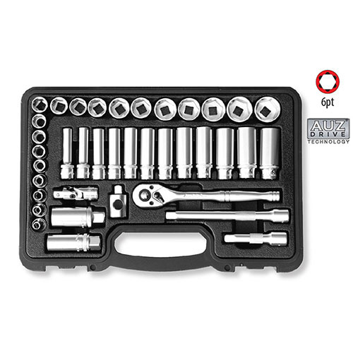 AuzGrip® 3/8'' Sq. Dr. 6 Pt. Deep & Short Socket Metric Set, 38 Pcs