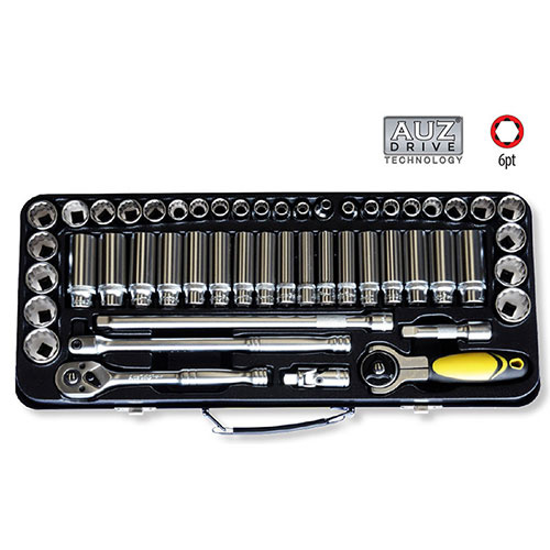 AuzGrip® 3/8'' Sq. Dr. 12 Pt. Deep & Standard Socket Set, 51 Pieces